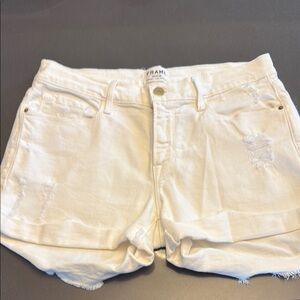 Frame Denim White Distressed Jean Shorts